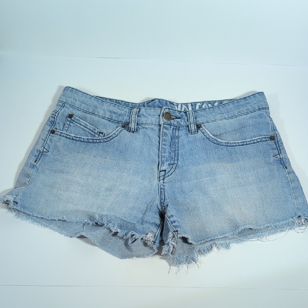 Volcom Blue Jean Shorts Distressed Frayed Hem Size 7